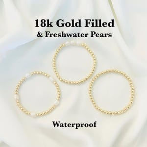 18k Gold Filled Bracelet Stack: Freshwater Pearl Beaded Set