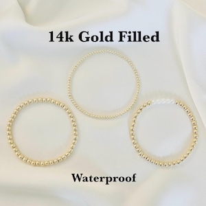 14k Gold Filled Beaded Bracelet Set: Waterproof Pearl Accessory