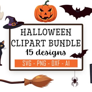 Halloween SVG Clipart Bundle 15 Spooky Designs for Cricut & Silhouette, Halloween Decoration, Sublimation Art, Witch Clip art