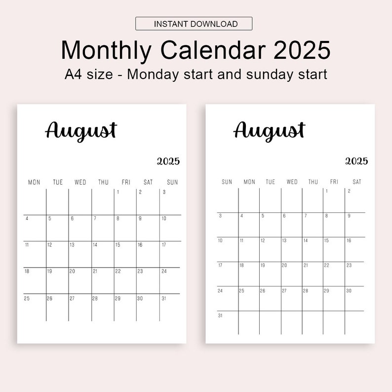2024 & 2025 Calendar Printable 2024 2025 Vertical Monthly Planner Photo Calendar 2025 A4