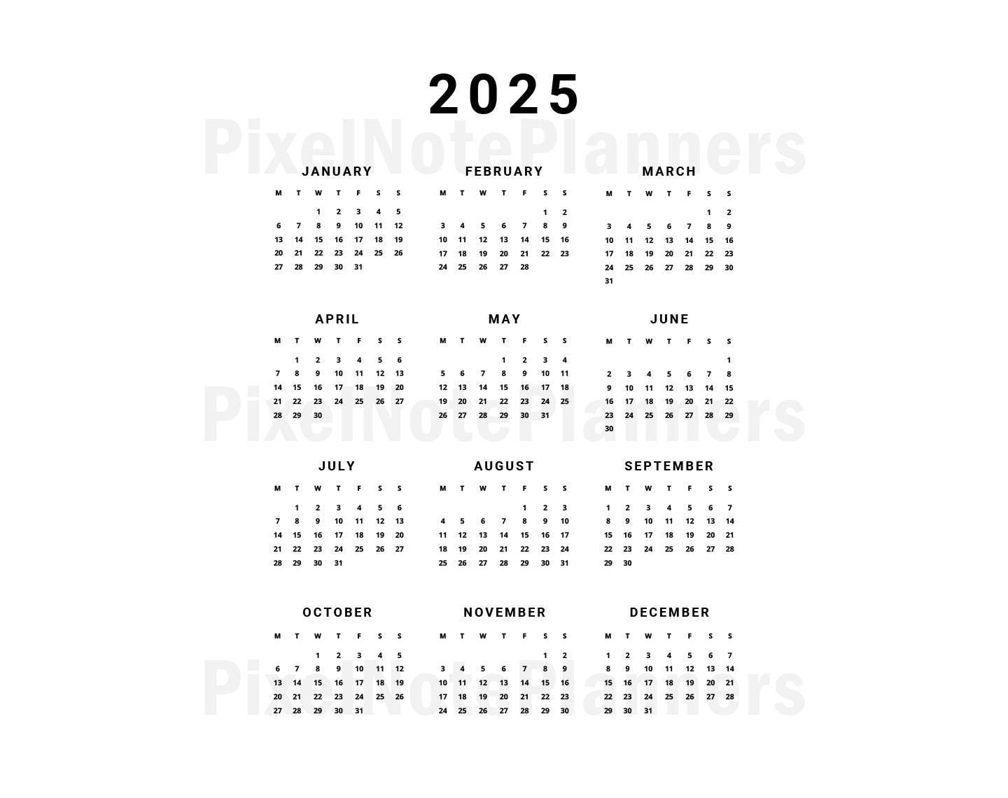 2025年カレンダー、縦型カレンダー、2025年カレンダー、カレンダーpng、印刷可能なカレンダー、即時ダウンロード