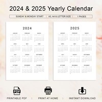 2024 &amp; 2025 Calendar 2024 2025 Yearly Calendar Printable Minimalist ...