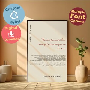 Spersonalizowany plakat z tekstem piosenki: Spersonalizowana muzyczna grafika ścienna (do pobrania w wersji cyfrowej)