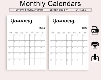 2024 &amp; 2025 Calendar 2024 2025 Yearly Calendar Printable Minimalist ...