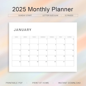 2025 Monthly Calendar: Minimalist Landscape Planner (A4/Letter PDF)