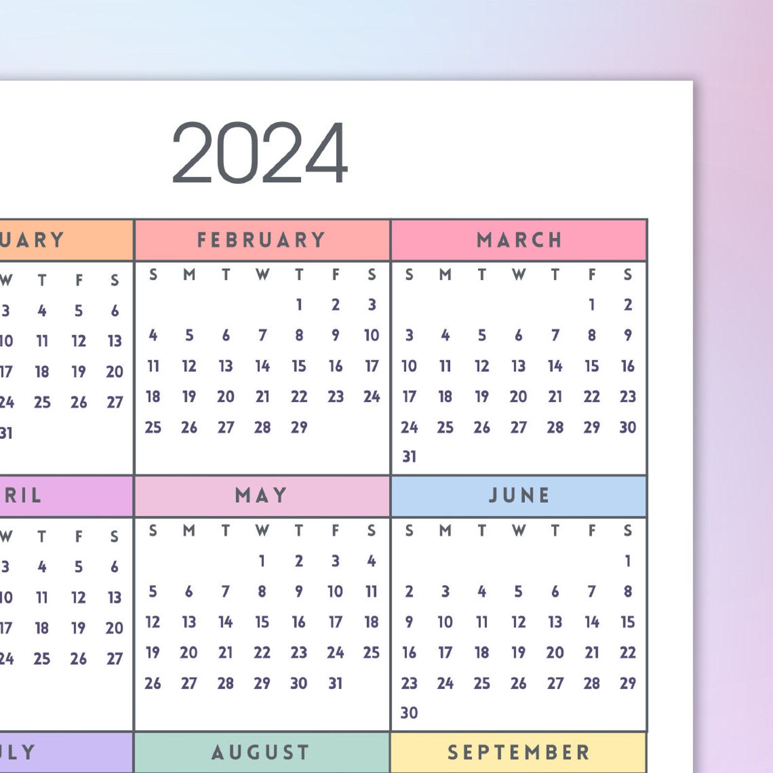 2024 2025 Yearly Calendar 2024 2025 Colorful Vertical Calendar One-page ...