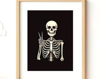 Skeleton Print SET of 8 Digital Prints. Halloween printable wall art, Minimal Halloween decor poster, Spooky Skeleton black and white