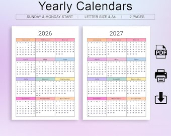 2026-2027 Colorful Calendar: A4 & Letter Size (PDF Download)