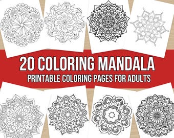 Mandala Coloring Pages for Adults – 20 Printable Flower Mandalas PDF & PNG – A4  US Letter Sizes – Instant Download Adult Coloring Book