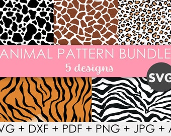 Animal Pattern Bundle | 5 Unique Print Designs | Wildlife Clipart | Digital Download | SVG, png, PDF, jpg, dxf, AI