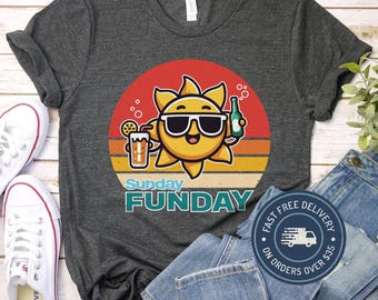 Sunday Funday T-Shirt: Summer Cartoon Sun with Drinks