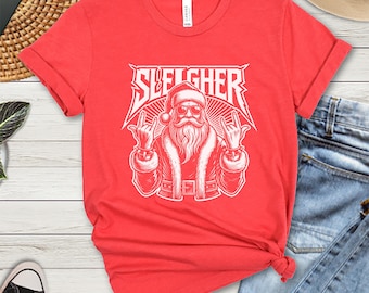 Sleigher Santa Claus T-shirt: Funny Metal Christmas Rock Tee