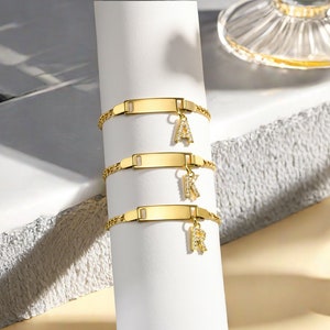 Pulsera Personalizable con Letras de Oro de 18 Quilates - Grabado Personalizado para Niños y Adultos