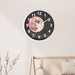 Pink Moon - Moon Wall Clock - Room Decor - Wandklok uniek - Wall Decor - cadeau-idee, uniek cadeau voor maan, perfect voor slaapkamers,