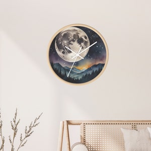 Reloj resplandeciente de luna, Decoración planetaria, Reloj de pared lunar, Brilla en la oscuridad, Reloj de pared grande, Reloj espacial, Reloj lunar, Signo de cáncer, Reloj de gran tamaño