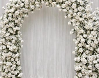 Arco de boda de rosas 3D de lujo / Fondo de flores de seda / Arco romántico floral para ceremonia / Decoración para eventos nupciales