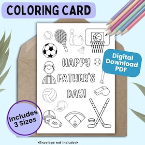 Cartes à colorier sur le thème du sport pour la fête des pères, cartes à colorier pour papa, cartes pour pères, carte imprimable meilleur papa, cadeau papa d'un enfant, cadeau pour papa
