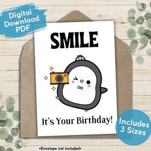 Cartão de feliz aniversário para crianças, cartão de aniversário fofo para crianças, cartão de aniversário de pinguim imprimível, cartão fofo para crianças, cartão de aniversário de animal fofo