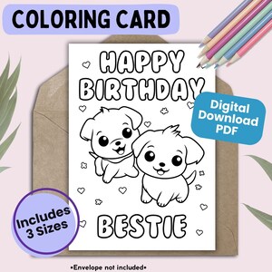 Cartões de aniversário para colorir de melhor amigo, cartões de aniversário para imprimir para crianças, cartão de aniversário de melhor amigo, cartão de aniversário de amigo fofo, cartão para colorir para crianças