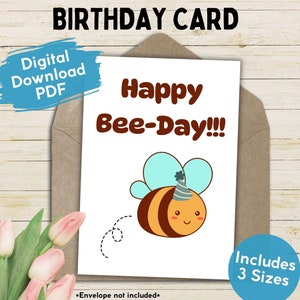 Druckbare Hummel Kinder Geburtstagskarte, Kinder Geburtstagskarte, Digital Junge oder Mädchen Neutral alles Gute zum Geburtstag Grußkarte