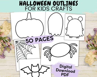 Halloween Simple Printable Outlines For Kids Crafts, Seasonal Coloring Sheets For Classroom Activities, Halloween Art Project Worksheets
