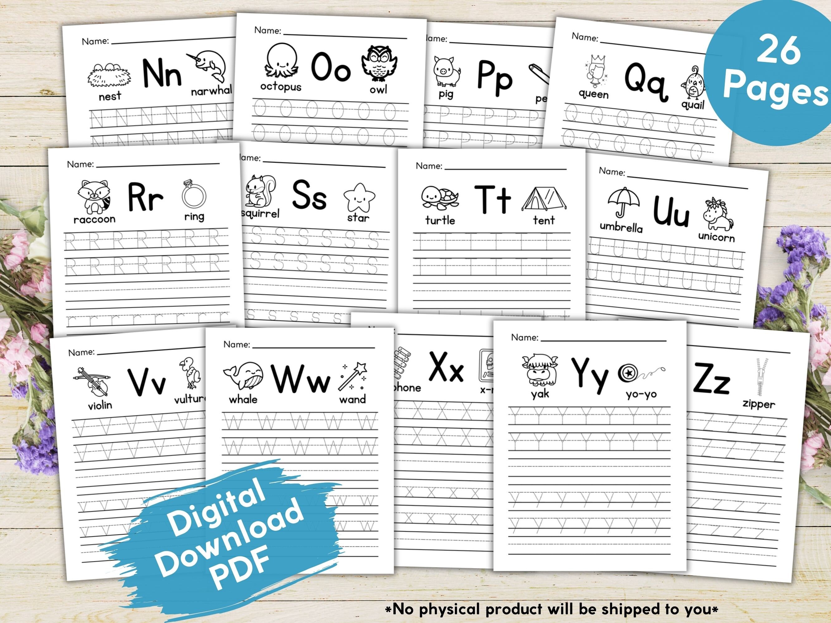 Alphabet Letter Tracing Printable Worksheet for Kids Learn ABC for