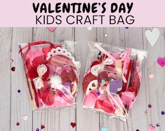 Kids Valentine&#39;s Day Mixed Media Craft Bag, Fun February Heart Themed Art Project Unique Activity Pack, Children&#39;s DIY Crafting Supply Kit