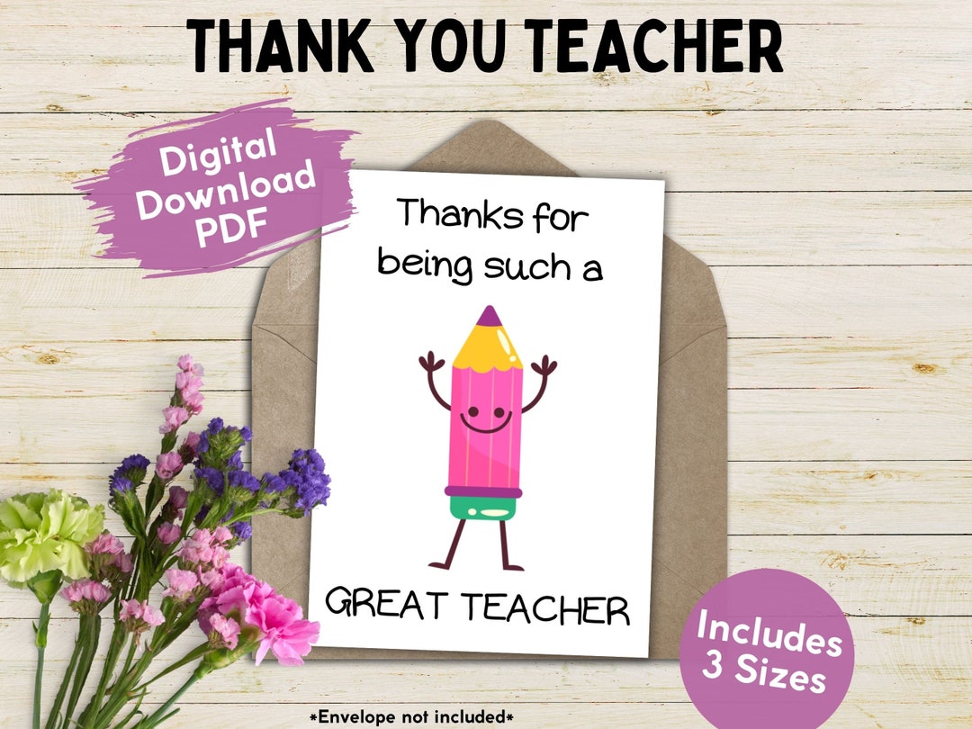 Great Teacher Printable Thank You Card Thankyou Printable Carding