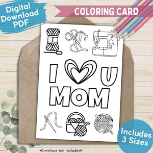 Cartão para colorir de dia das mães com costura criativa para crianças, cartão para colorir amante de artesanato para mamãe, cartão de felicitações feito à mão eu te amo mãe