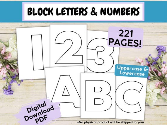 ABC and 123 Large Block Letters and Numbers, Printable Classroom Alphabet and Number Blocky Lettering, Uppercase and Lowercase Kids Crafting