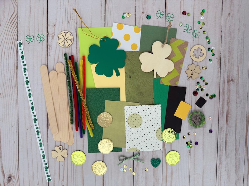 Kids St. Patricks Day Mixed Media Craft Bag, Fun March Lucky Shamrock Themed Art Project Kit, Children's DIY St Paddys Activity Pack