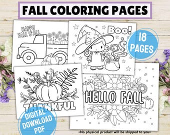 Fall Themed Printable Coloring Pages, Autumn Season Coloring Book, Seasonal Color In Sheets For Kids, Fun Digital Pumpkin Colorable Booklet