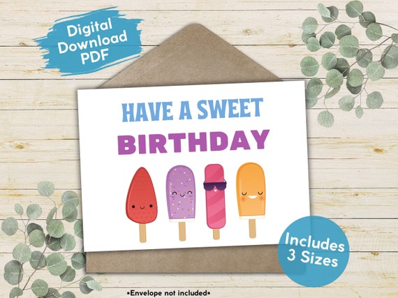 Cute Kids Happy Birthday Carding, Summer BirthdayCard, Printable BirthdayCard Popsicle, Gift For Kids, Colorful Sweet Birthday Card