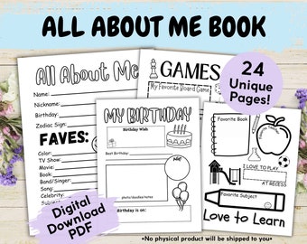 All About Me Book Printable Worksheet For Kids, About Me Booklet, This Is Me Template, My Favorite Things, Kid Activity Sheets For Classroom