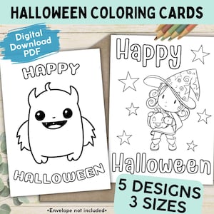 Szczęśliwe Halloween Kolorowanki Powitalne Karty Dla Dzieci, Zabawna Halloweenowa Aktywność Do Wydrukowania, DIY Prosta Dynia Kolorowanka Karta, Uroczy Duch Rzemiosła
