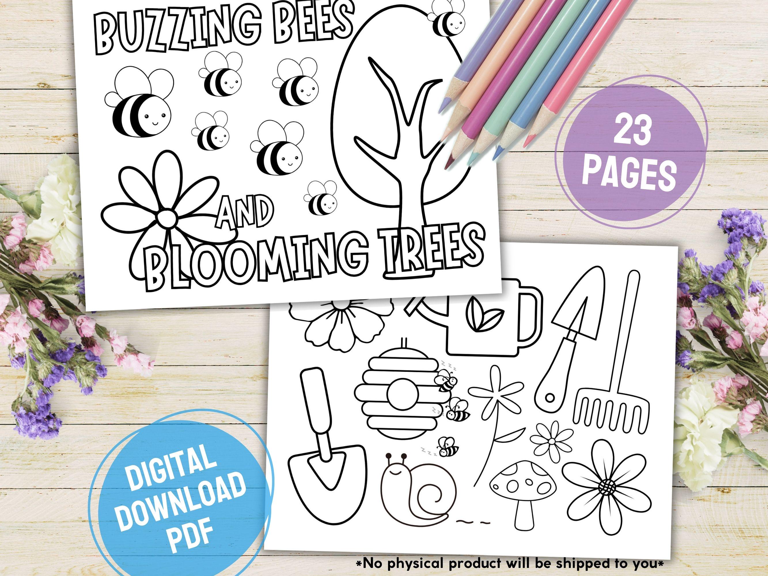 Spring Themed Printable Coloring Pages for Kids, Springtime Digital PDF ...