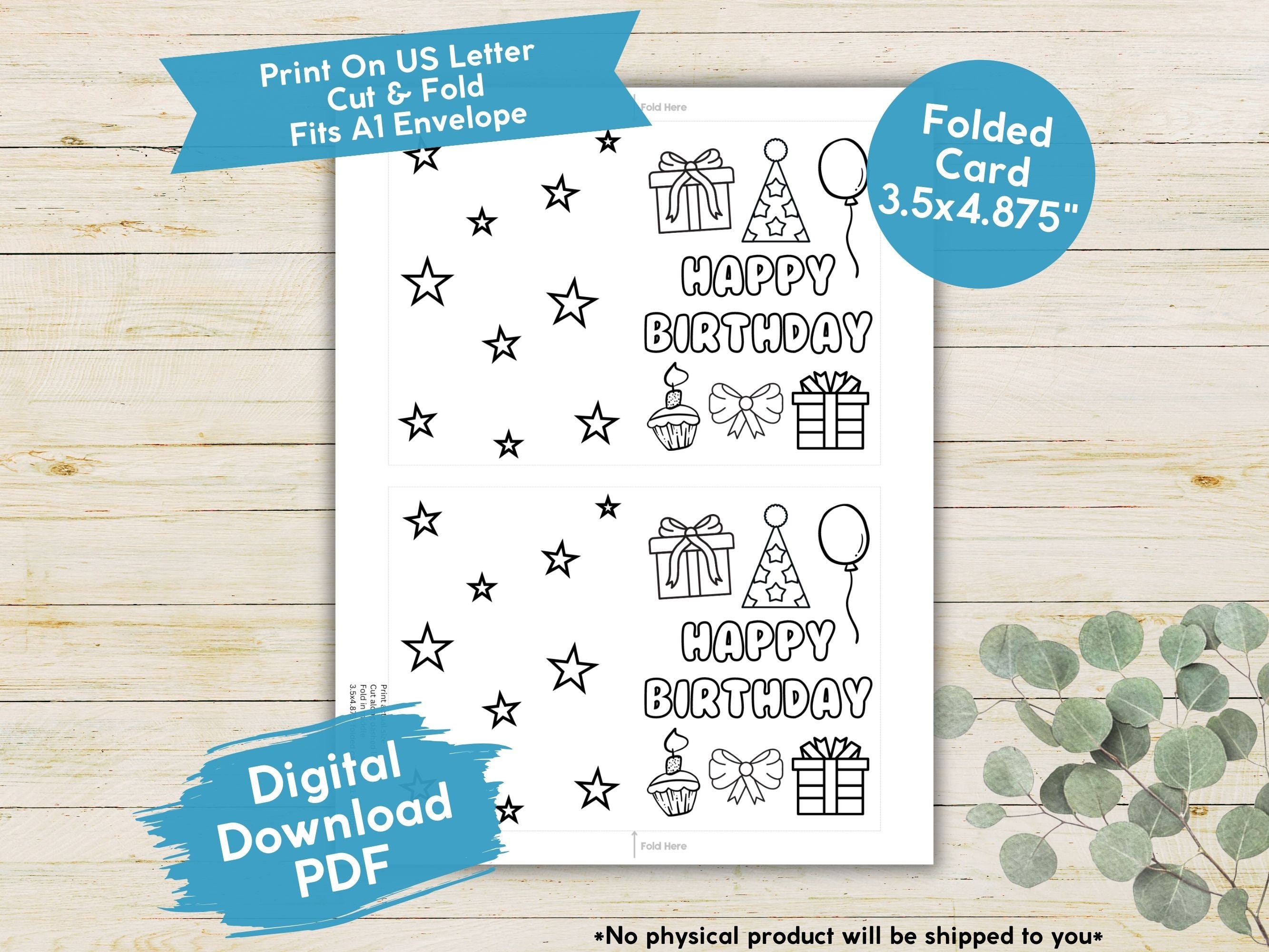 Simple Printable Happy Birthday Colorable Carding, Unique Happy ...