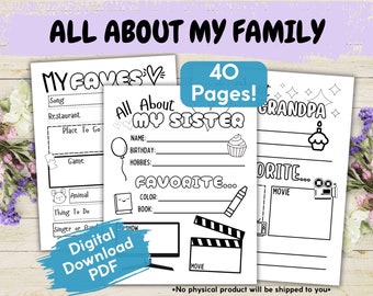 All About My Family Printable Book For Kids, This Is My Family Template, Family Interview Questionnaire, All About Me Activity Worksheets