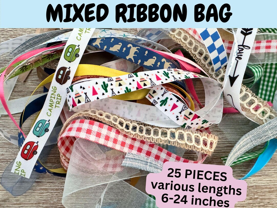 Mixed Base Ribbon 25 Piece Mixed Pattern Ribbon Grab Bag Bundle, Ribbon Assortment ...