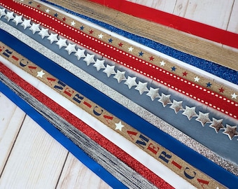 15 Piece Patriotic Summer Ribbon Grab Bag Bundle, 4th of July Craft Supplies For Bows and Wreaths, Red White and Blue Cut Assortment Pack