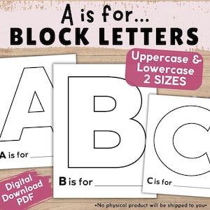 Páginas de letras de molde grandes para manualidades del alfabeto para niños, hojas en blanco para collage de letras imprimibles para actividades preescolares, mayúsculas y minúsculas