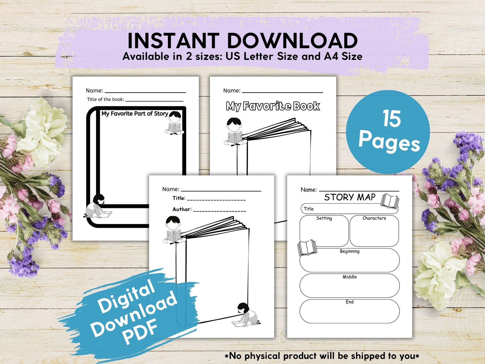 Story Map Homework Book Summary and Story Map Printable Bundle for Kids, Favorite Book ...