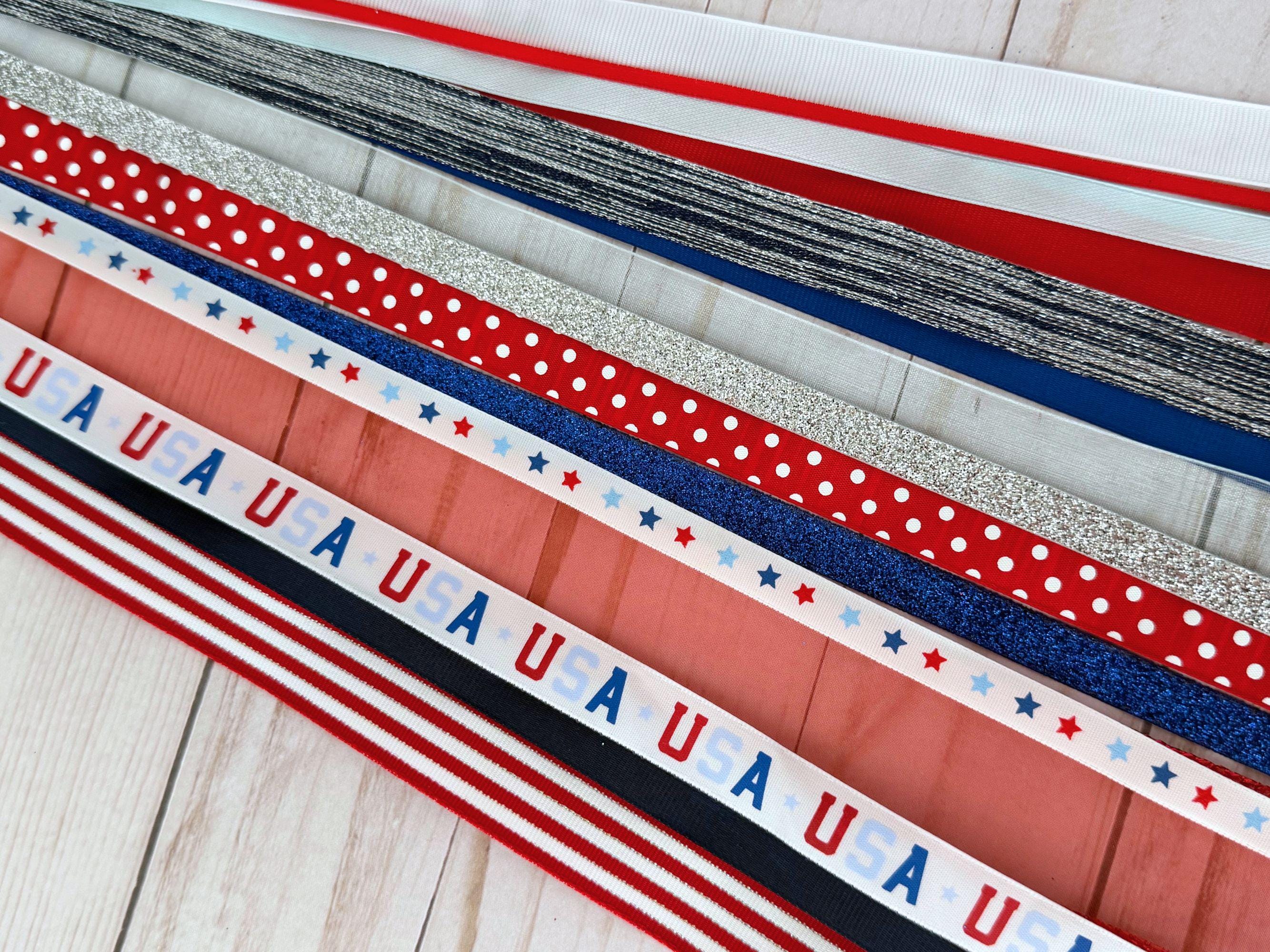 USA 4th of July 15 Piece Ribbon Grab Bag Bundle, Independence Day Craft Supplies For Bows and Wreaths, Patriotic Summer Cut Assortment Pack