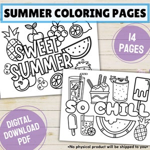Coloriages d'été pour enfants, activité estivale à imprimer pour enfants, feuille numérique à colorier d'été, livre de coloriage artistique saisonnier pour tout-petits