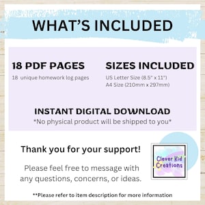 Colorful Homework Logs and Checklists Bundle for Kids, Printable ...