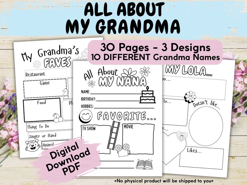 All About My Grandma Printable Questionnaire Worksheet for Kids ...
