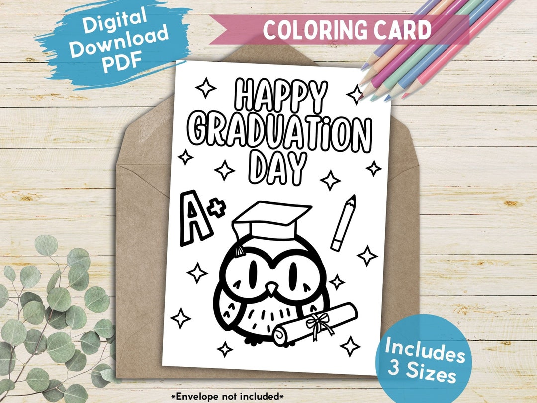 Cute Owl Happy Graduation Colorable Carding, Printable Graduate Carding ...