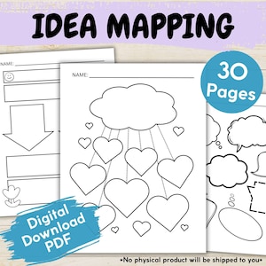 druckbares Arbeitsblatt-Bundle für Kinder, Brainstorming, druckbare Seiten, Mindmdding-Arbeitsblatt, Brainstorming-Diagramm, Konzeptkartierung für Kinder