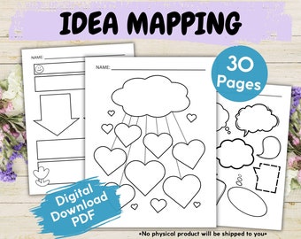 Idea Mapping Printable Worksheet Bundle For Kids, Brain Storm, Mind Mapping Printable Pages, Concept Mapping For Kids, Brainstorming Diagram