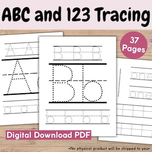 ABC and Number Tracing Printable Worksheets For Kids, Alphabet and Counting Practice, Simple Preschool and Kindergarten Handwriting Pages